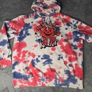Kool-Aid Mens XL Hoodie Red Blue Tie Dye Graphic Kool-Aid Man Mad Engine Pullov